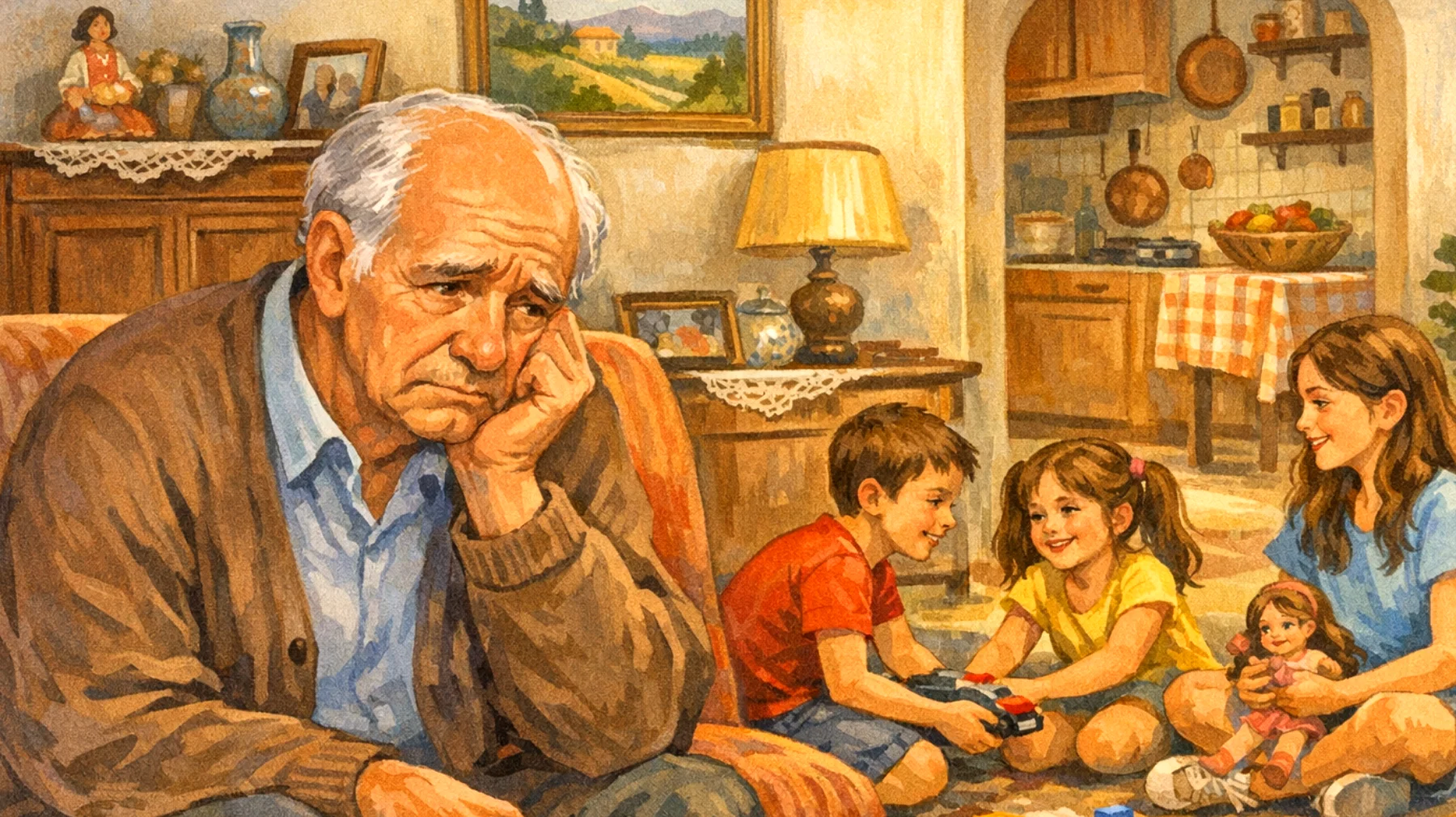 Il nonno si sente escluso e preoccupato perché i nipoti bambini mostrano eccessiva autonomia e distacco emotivo nei suoi confronti, preferendo giocare da soli o con i coetanei piuttosto che trascorrere tempo con lui"